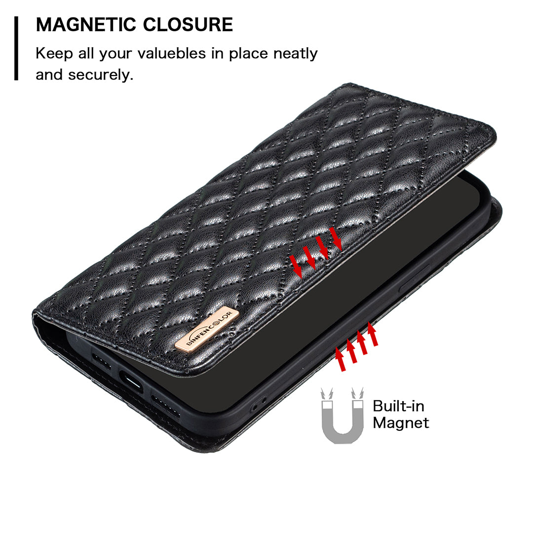 BINFEN COLOR BF Style-16 For Honor X8b 4G Case Stand Magnetic PU Leather Rhombus Grid Phone Cover - Black BINFEN COLOR BF Style-16 For Honor X8b 4G Case Stand Magnetic PU Leather Rhombus Grid Phone Cover - Black